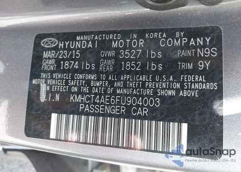 2015 Hyundai Accent Gls z USA, uszkodzony, nr VIN KMHCT4AE6FU904003